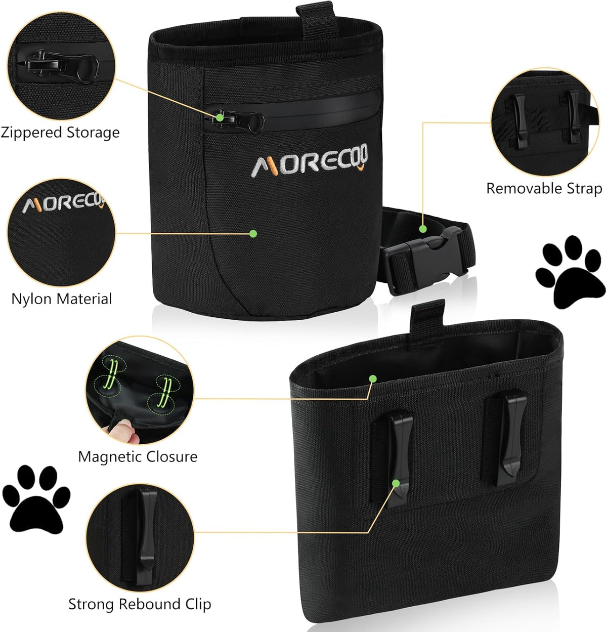 SZO Dog Treat Pouch with Magnetic Closure, Treat Pouches for Pet Training, Dog Training Treat Bag with Belt 3 Ways to Wear Dog Treat Carrie,Hands-Free Training - Black