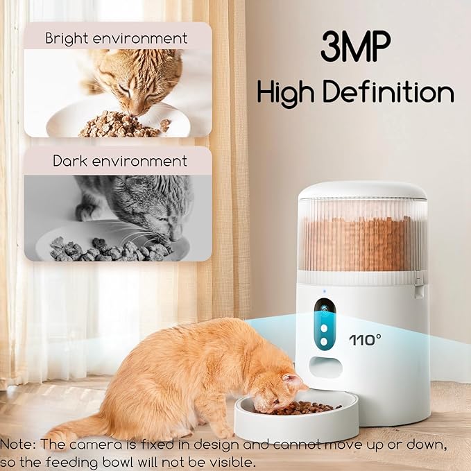 faroro Automatic Cat Feeder with Camera, 3MP HD Video & Night Vision, 5G/2.4G WiFi Smart Pet Feeder with APP Control, 2-Way Audio, Motion Alerts, Low Food Sensor, Timed Cat Feeder for Cats & Dogs, 4L