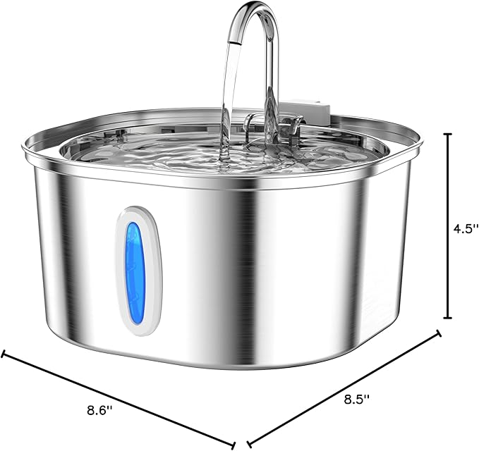 PEKTACO Stainless Steel Cat Water Fountain, 3.2L/108oz Cat Water Dispenser with Ultra-Quiet Water Pump and Water-Level Window, Dishwasher Safe Pet Drinking Fountain for Cats & Small Dogs