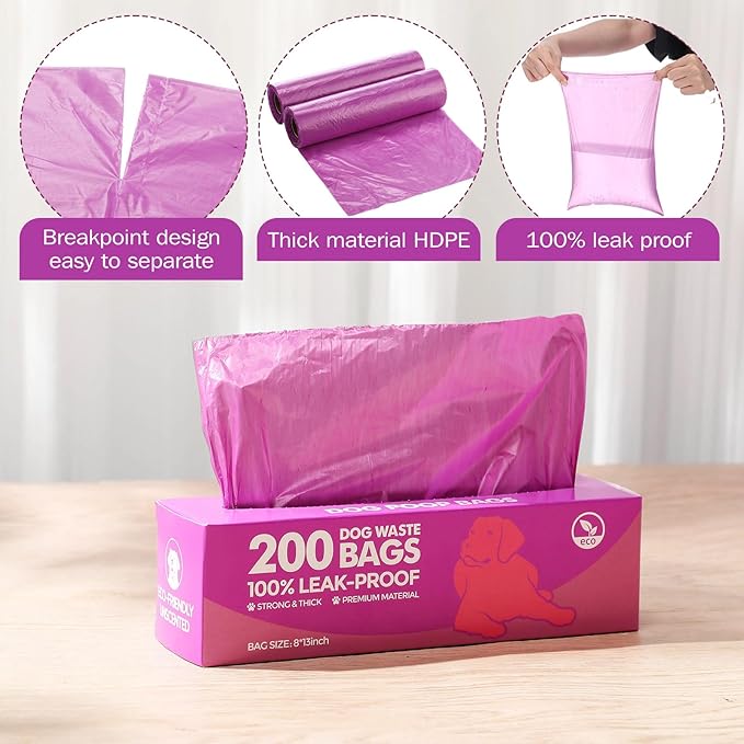 Harloon 6000 Counts Dog Poop Waste Bags 30 Rolls Extra Thick Strong Leak PET Proof Bags Disposable Bulk Universal Doggy Roll Waste Box for Puppy Outdoor Walking Travel (Purple,12 x 8 Inches)