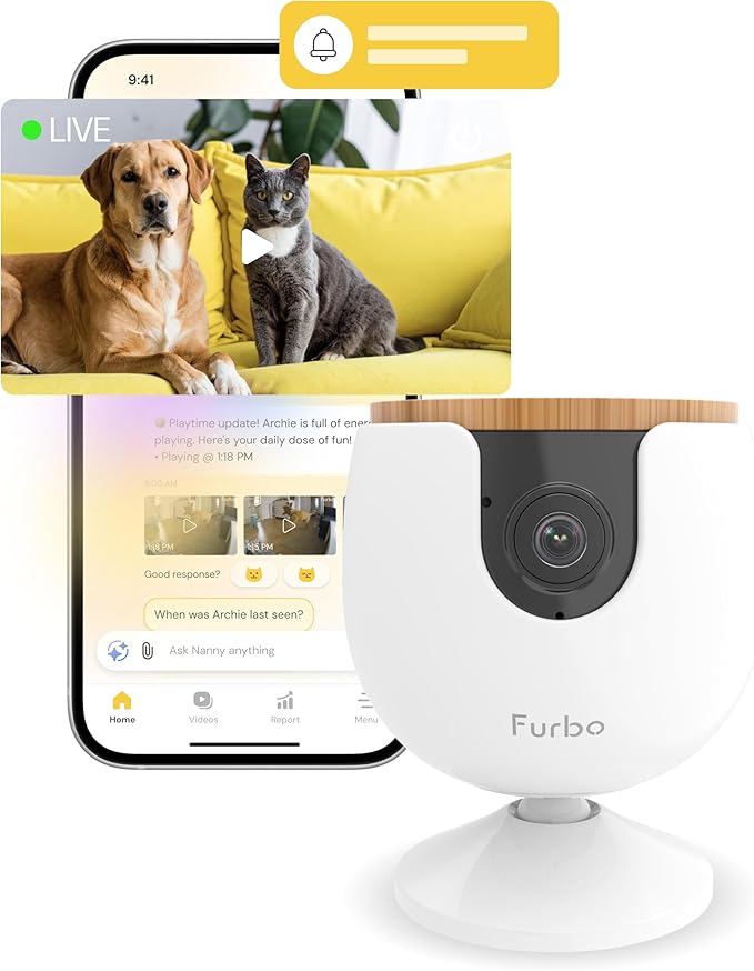 Furbo Mini Pet Camera [Subscription Required] Unlock Camera w/Paid Plan: Home Security with Dog & Cat Safety Alerts, 2-Way Audio, Mountable Smart Cam (Low Risk, 3mo Min. Cancel Anytime)