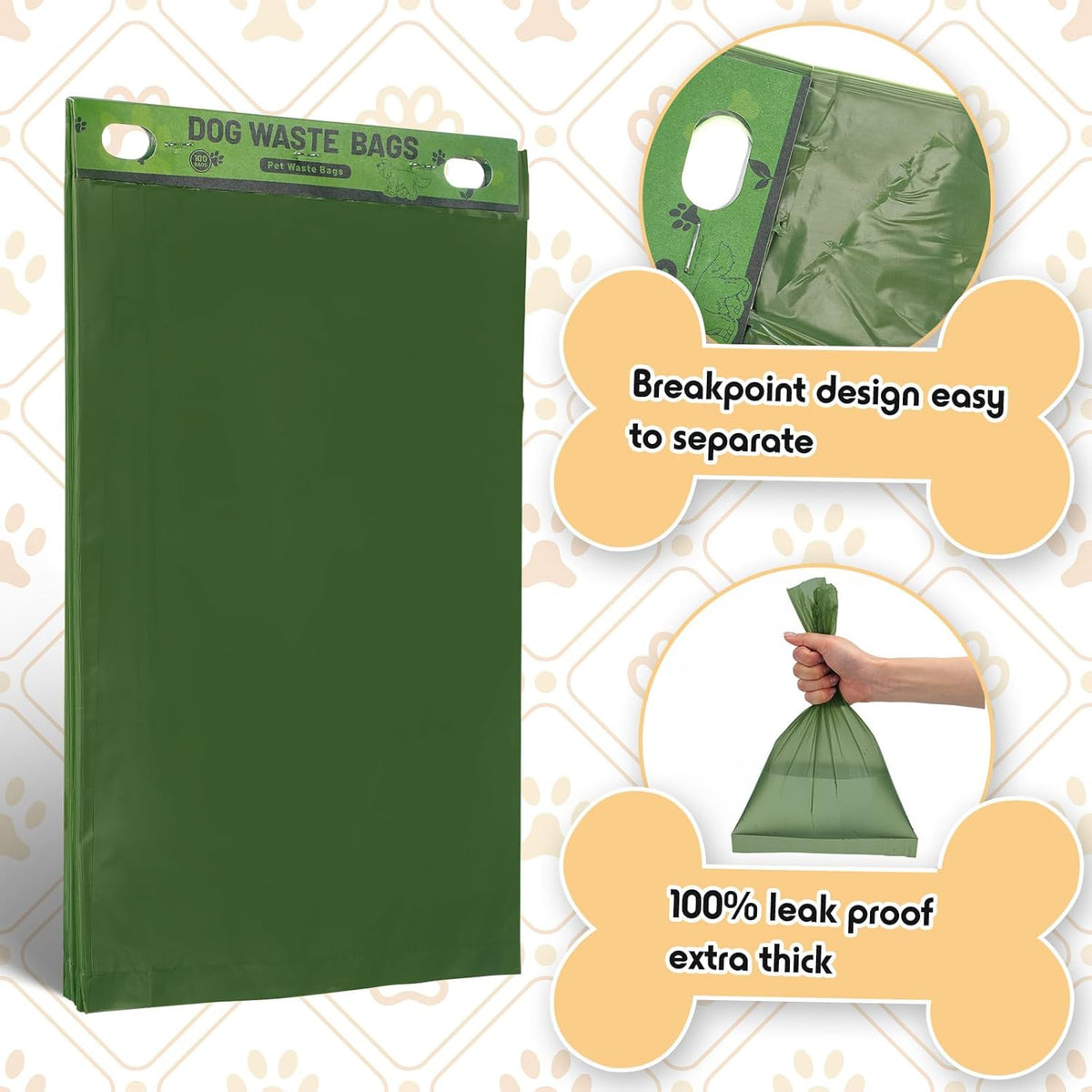 Ireer 5000 Pcs 50 Counts 5000 Pcs Header Bag Bulk Dog Pet Waste Bags Poop Easy Single Pull for Poop Dog Waste Station Fit Hang Hole Dispenser Home Outdoor (Green)