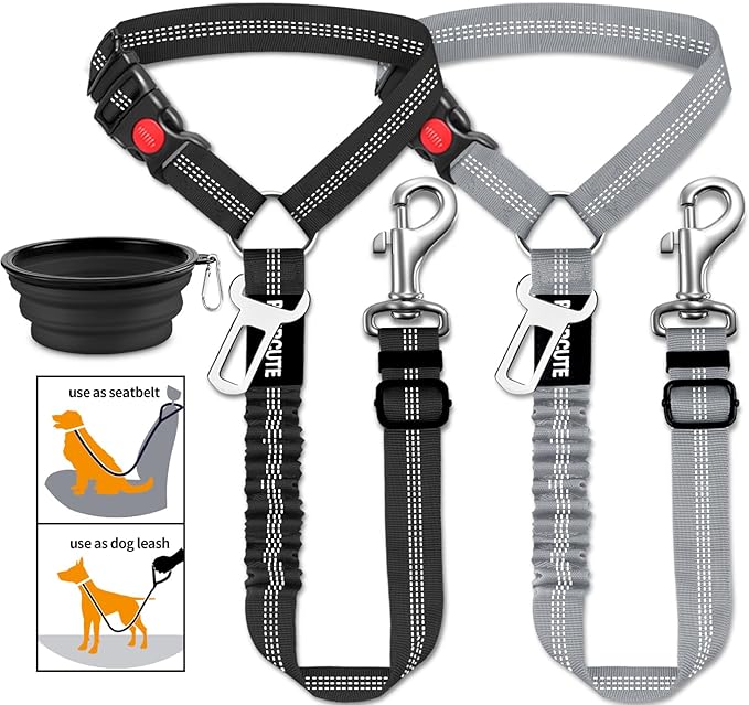3 Piece Set Dog Seat Belt Retractable Dog Car Seatbelts Adjustable Pet Seat Belt for Vehicle Headrest Restraint Adjustable Heavy Duty & Elastic & Durable Car Harness for Dogs