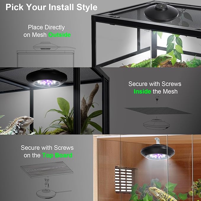 LED UVB Light for Reptiles, 8W UVA UVB Lamp – Timer Switch, Adjustable Brightness, Ferguson Zones 1-4, Energy-Efficient, UVI Lamp for Bearded Dragons, Chameleon, Lizard, Snake, Non-Heating Equipment