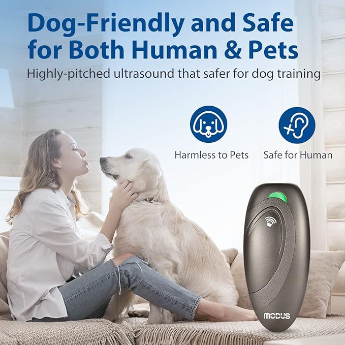 MODUS Ultrasonic Dog Barking Deterrent, 2-in-1 Dog Training and Bark Control Device,Bark Collar Alternative Anti-Barking Device,Most Effective Behavior Aid - Barking Silencer Indoor/Outdoor