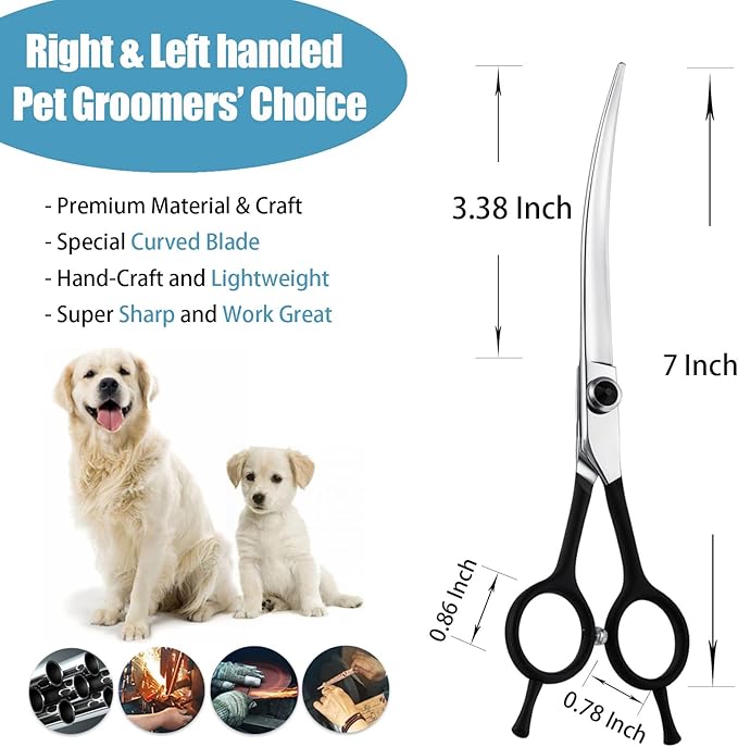 Dragon Creek 7" Upward Curved Dog Grooming Scissors - Safety Shears for Face & Paws Trimming - Black