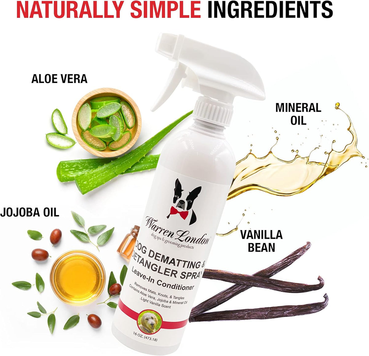 Warren London Dog Mat Remover Combo | Detangling Spray 16oz & Rake Brush | Tackles Tangles, Knots & Mats | 16oz Aloe & Jojoba Spray + Grooming Rake | $40 Value – Only $29.99