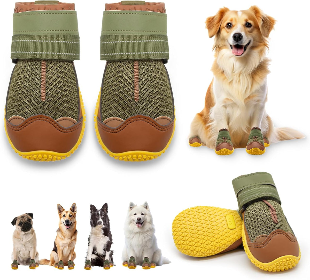 Dog Shoes for Large Dogs, Medium Dog Boots & Paw Protectors for Hardwood Floors, Outdoor Dog Booties for Hot Pavement Winter Snow Hiking, Breathable Dog Shoes with Reflective Strips Size 4