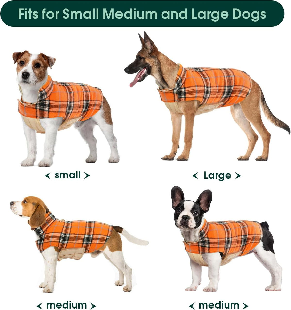 Kuoser Waterproof Dog Coat, Reversible Dog Jacket for Small Dogs, Adjustable Durable Doggie Winter Coat Warm Cozy Puppy Cold Weather Apparel from Small to Large Breed, Orange S