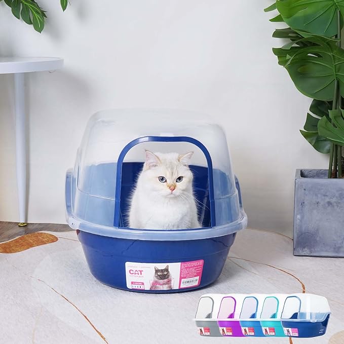 petphabet Covered Litter Box, Jumbo Hooded Cat Litter Box Holds Up to Two Small Cats Simultaneously,Extra Large (Navy Blue)…