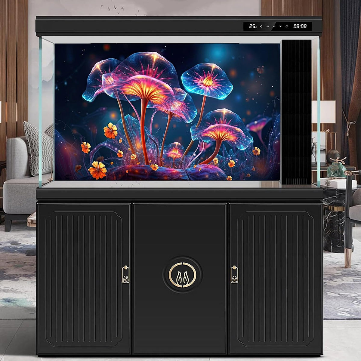 Flower Aquarium Background Modern Style Bluebell Blooming Flower Floral Design Terrarium Background Mysterious Elegant Glowing Fantasy Flower Fish Tank Backdrop Poster Decorations Vinyl 60x24in