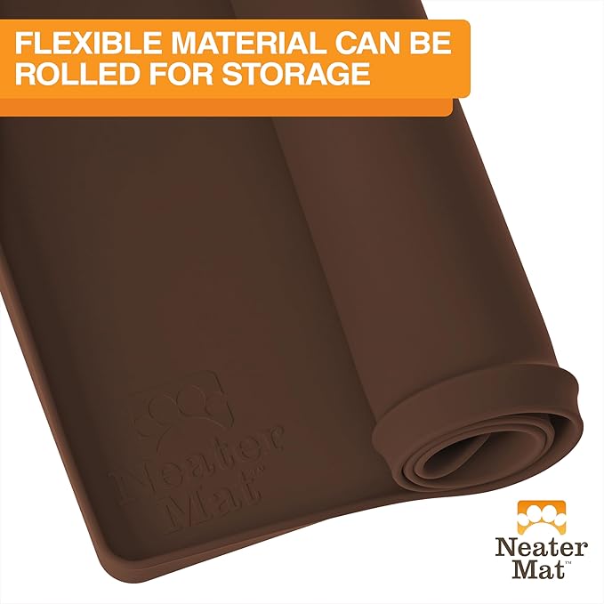 Neater Pet Brands Neater Mat Pet Mats for Food and Water, Cat & Dog Bowl Mat Waterproof Silicone, Feeding Tray, Dog Food Mats for Floors, Placemat w/Raised Edge for Under Bowls, 24" x 16", Brown