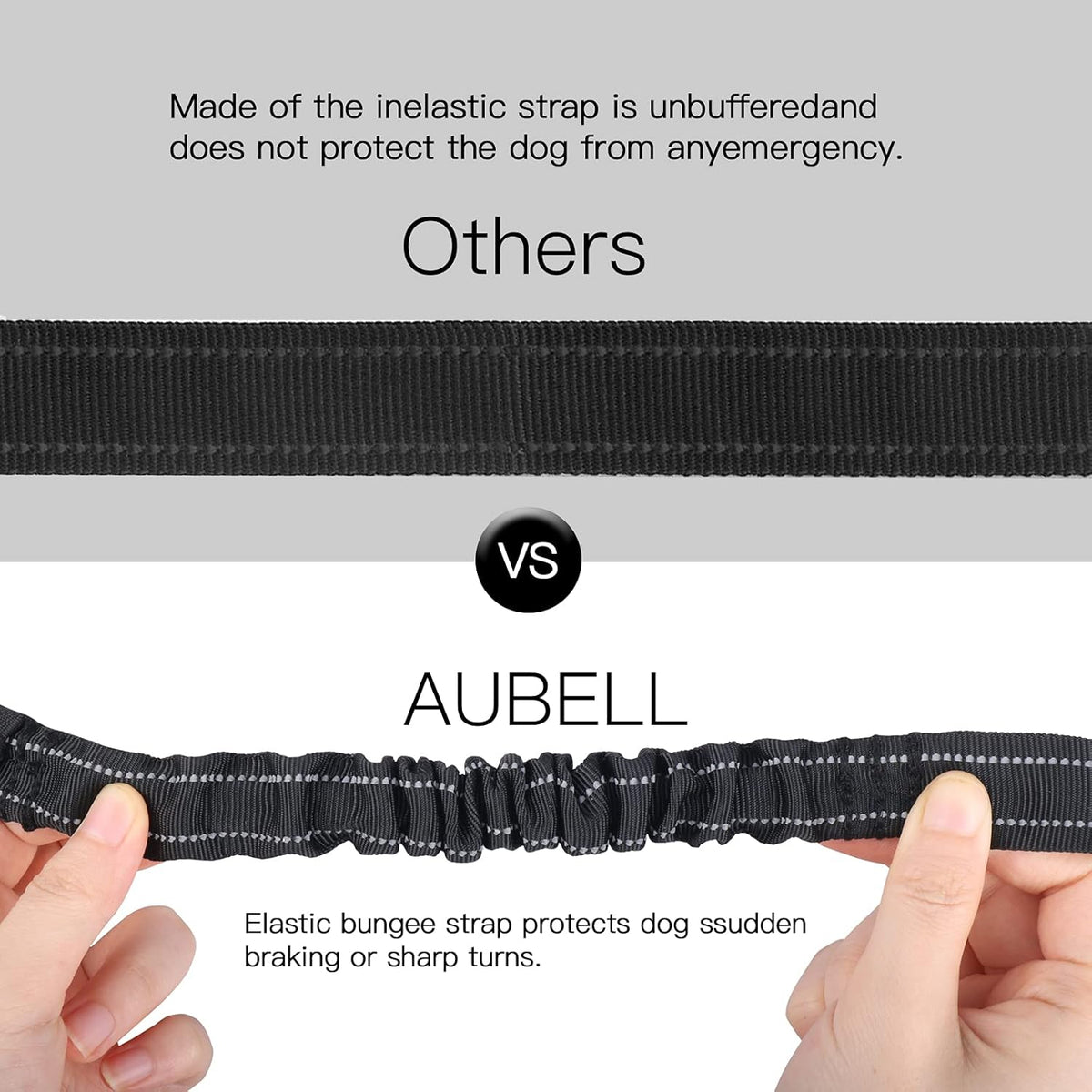 AUBELL Dog Seat Belt for Car,2 Pack Set 3-in-1 Adjustable Reflective Bungee Heavy Duty Dog Car Harness Tether with Clip Hook Latch & Buckle,Swivel Zinc Alloy Carabiner,Black+Black