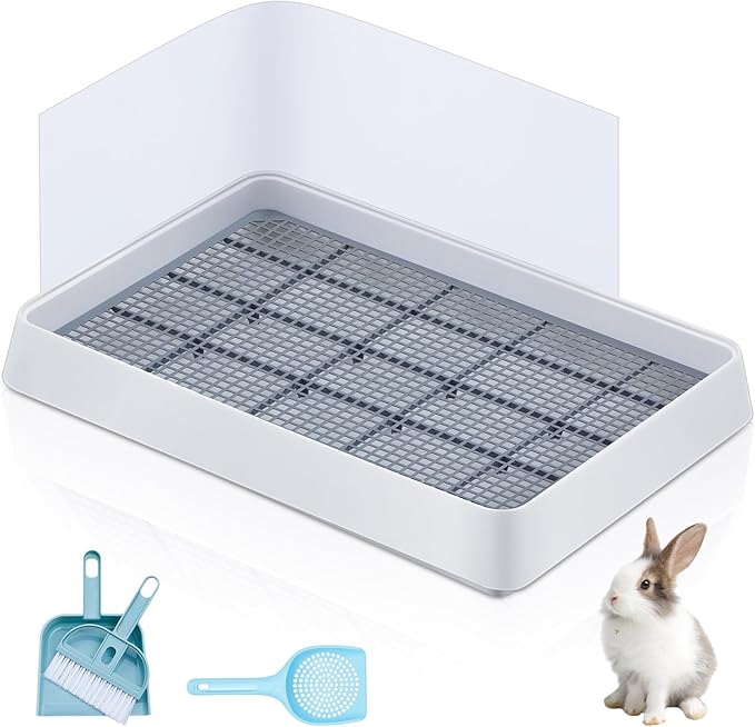 Uiifan Large Rabbit Bunny Litter Box Guinea Pig Litter Tray 22.5 x 17.9 x 3.07 Inch Small Animal Pet Toilet Potty Pan Rectangular Rabbit Bedding Tray Ferrets Cage (White and Blue)