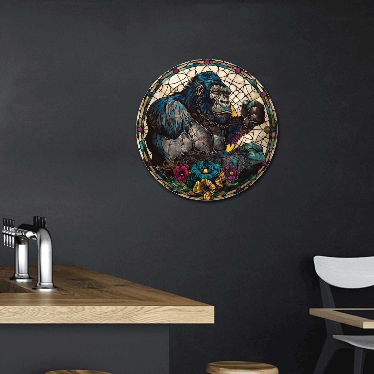 Lygond Metal Gorilla Bar Sign - Circular Stained Glass, 88 Inches