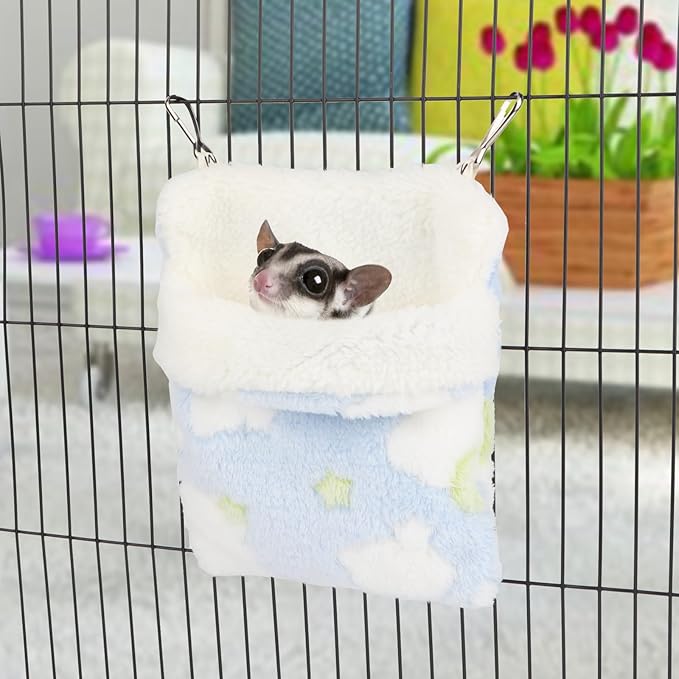 Sugar Glider Sleeping Pouch Bag, Warm Hamster Hammock Pouch Sack Small Pet Hanging Bed for Hamster Rat Hedgehog Squirrel and Other Small Animal (Blue)