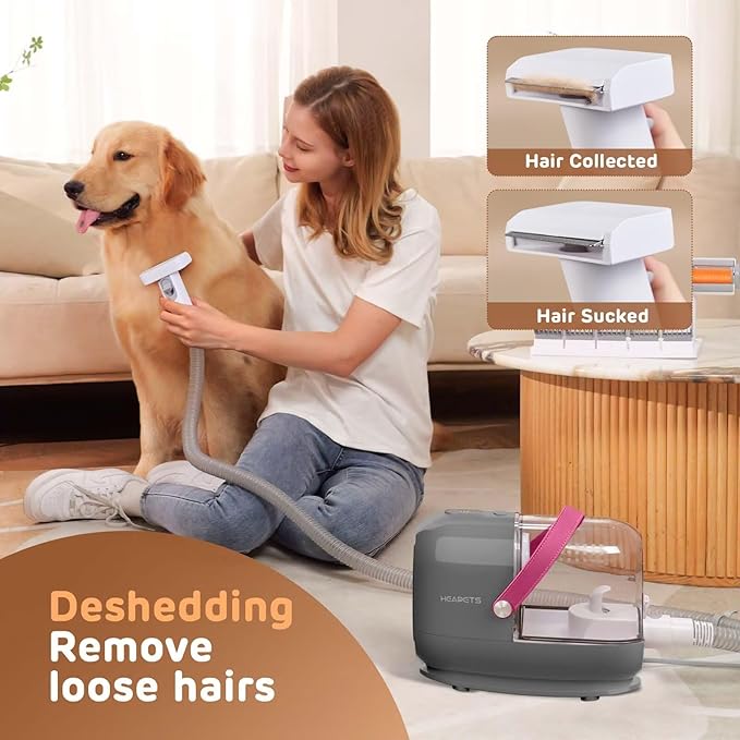 Dog Grooming Vacuum Kit - 3L Vacuum with 7 Tools, Low Noise Electric Clipper and Brush for Pet Shedding at Home, Gray