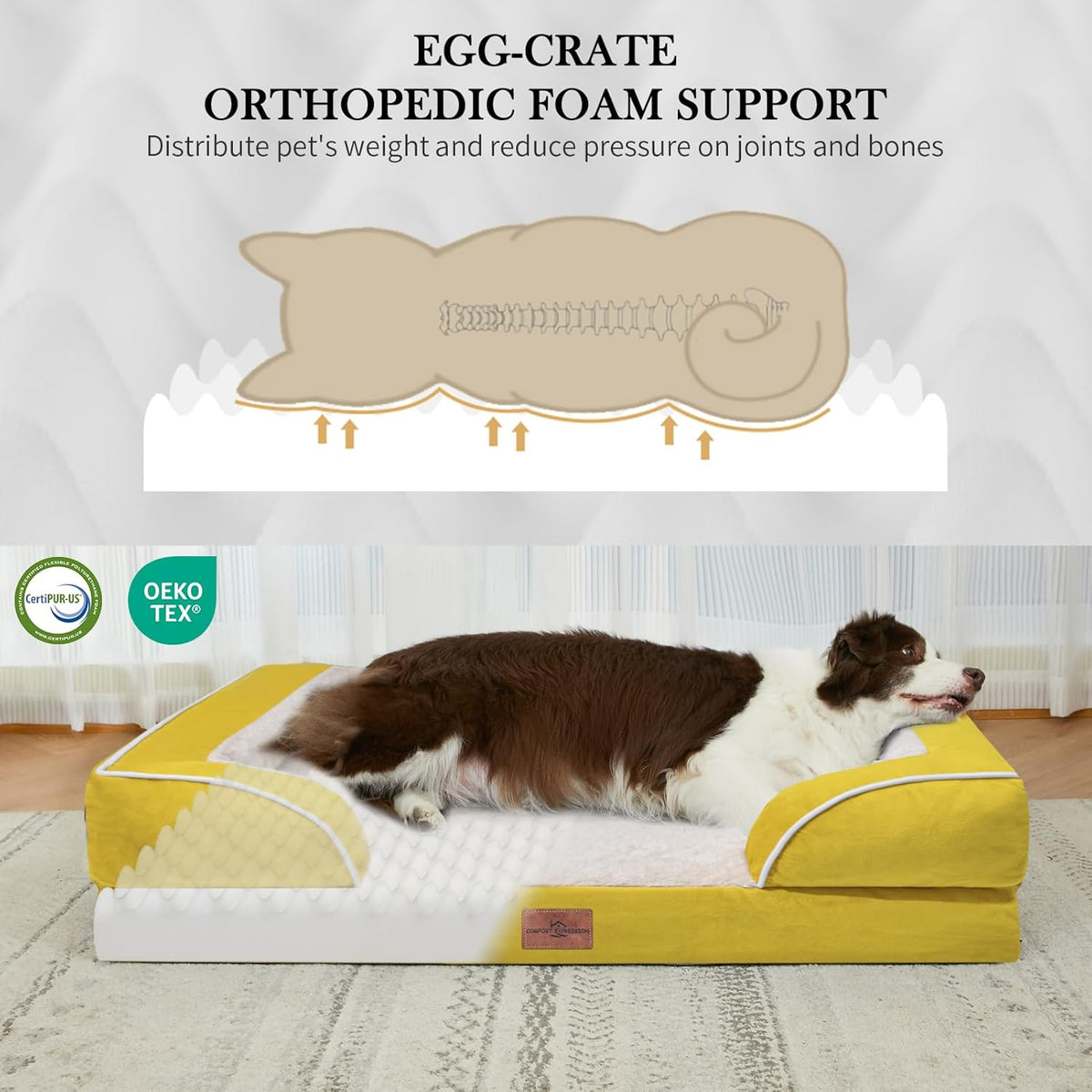 Comfort Expression Small Dog Beds Waterproof Cat Beds Orthopedic Foam Sofa Beds for Small Dogs Comfy Pet Bed with Washable Removable Cover & Non-Slip Bottom(XX-Small,Spicy Mustard)