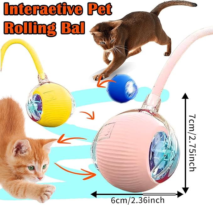 Cat Ball Toy,New Interactive Rolling Cats Dog Toy Balls 360° Smart Automatic Rolling Pet Ball, Fast Moving Toy for Dog,Interactive Toys for Cats (Red)
