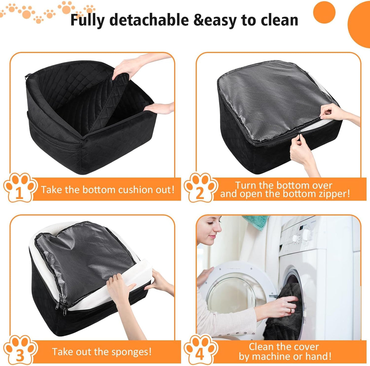 Dog Car Seat for Small Medium Dogs,Detachable Washable Dog Booster Seat Under 30lbs, Pet Car Seat Travel Bed with Storage Pockets and Dog Safety Belt (Black)