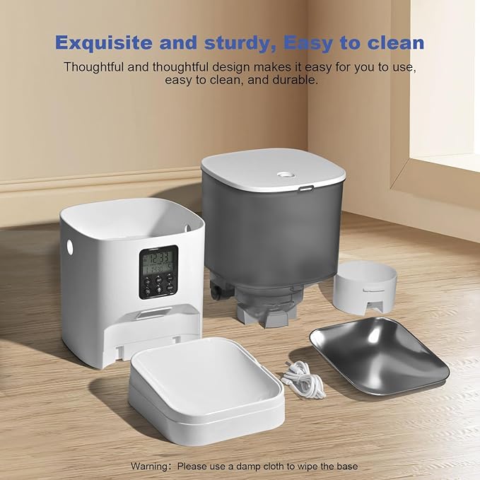 Automatic Cat Feeder, 6L Cat Food Dispenser with 10s Voice Recorder, Pet Feeder up to 8 Meals per Day, Timed Feeder with Dry Food Sealed Ring (Jade White, 6L)