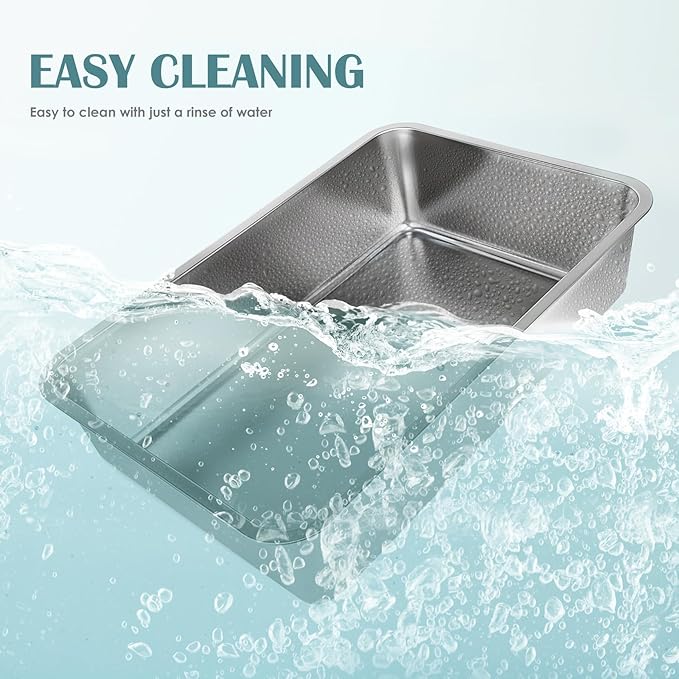 IKITCHEN Stainless Steel Cat Litter Box, Large Metal Litter Box for Cats, Never Absorbs Odors,Stain Free, Rustproof, Non Stick Smooth Surface, Anti-Slip Rubber Bottom, 19.5" L x 13.5" W x 4" H