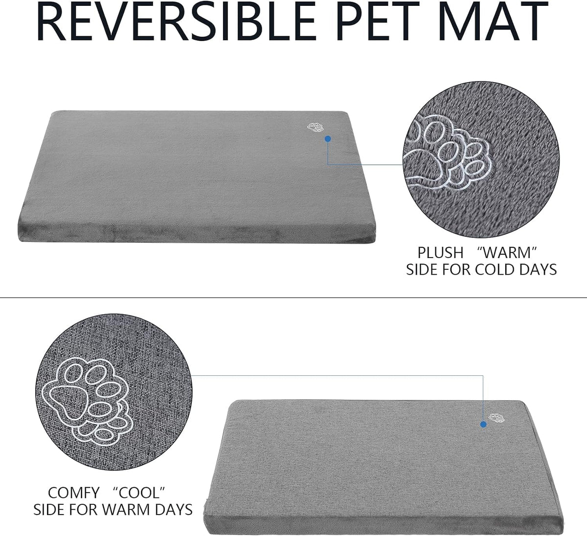 EMPSIGN Stylish Dog Bed Mat Dog Crate Pad Mattress Reversible (Cool & Warm), Water Proof Linings, Removable Machine Washable Cover, Firm Support Pet Crate Bed for Small to XX-Large Dogs, Grey