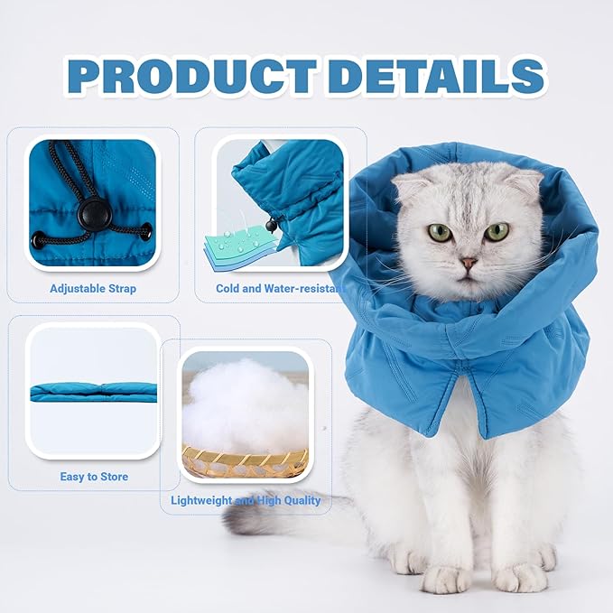 Cat Recovery Collar, Soft Adjustable Cone for Cats and Kittens, Lightweight Waterproof Elizabethan Collar for After-Surgery Care, Prevent Licking and Scratching, Neck Protector for Pets（Lake Blue,M）