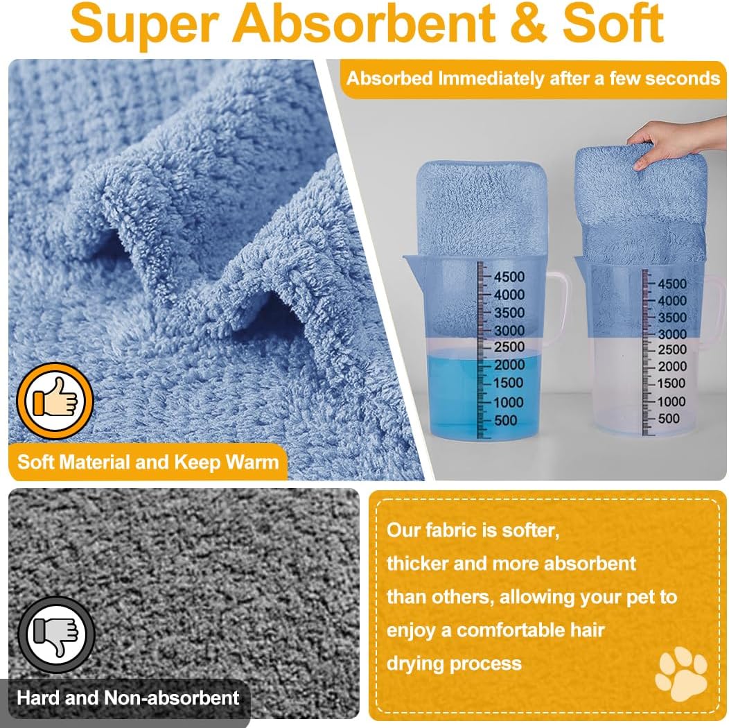 Medium to Large Size Dog Bathrobe, Quick Drying Super Absorbent Used for After Bathing, Warm Dog Towels, Adjustable Hoodies and Belts for Pet Dogs Bath Clothes Products (Blue Jacquard, 4XL)