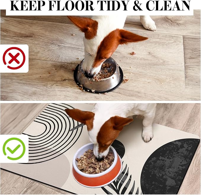 Dog Food Mats for Floors Super Absorbent, Pet Cat Food Mat - Non Slip Dog Bowl Mats for Food and Water, Eco-Friendly Boho Dog Placemats Feeding Mat
