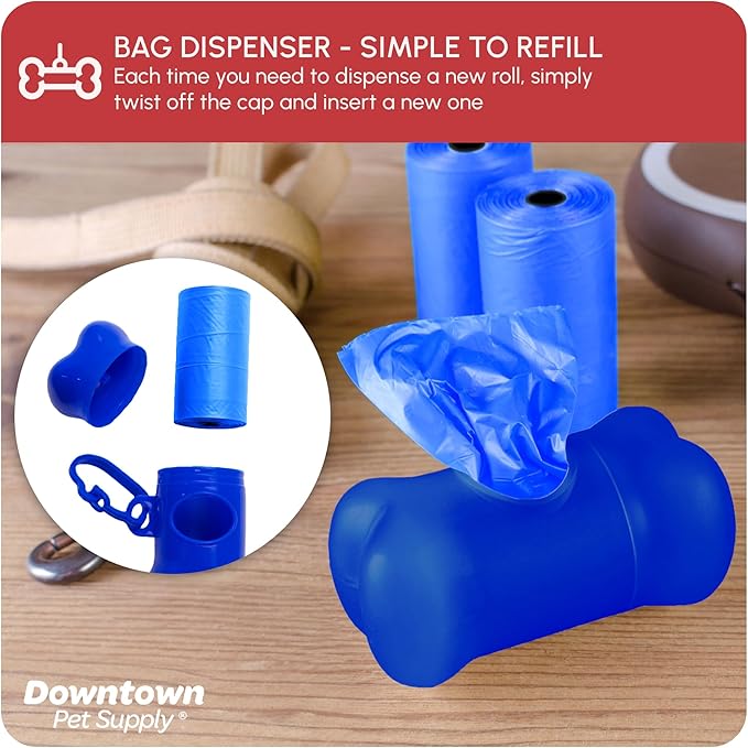 Downtown Pet Supply Dog Waste Bags (1000 CT - Rainbow Bags & 2 Dispensers) Clips to Dog Leashes & Harnesses - Poop Scoop Bags are Leak-Proof & Unscented