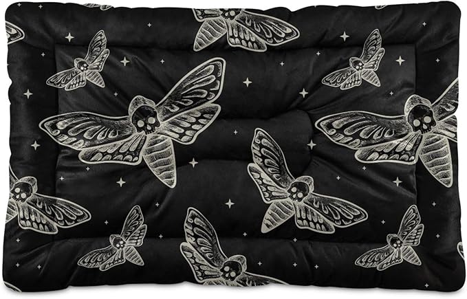 Gothic Skull Butterfly Moth Pet Bed Cute Dog Bed Mat Absorbing Non Slip Pad Pet Sleeping Mat for Small, Medium, and Large Dogs Puppy Cat 24 in x 18 in