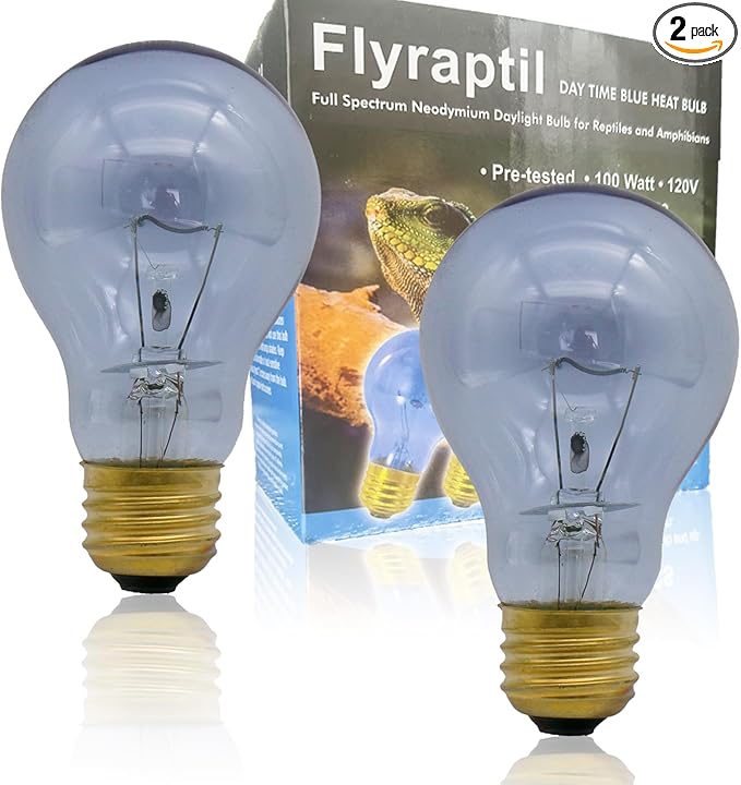 Reptile Heat Lamp Bulb 100 Watt, Full Spectrum Daylight Amphibians Basking Spot Light Bulb for Bearded Dragon, Gecko, Hermit Crabs, Lizard, Neodymium Blue Infrared Light Bulbs, E26 Base, 2 Pack