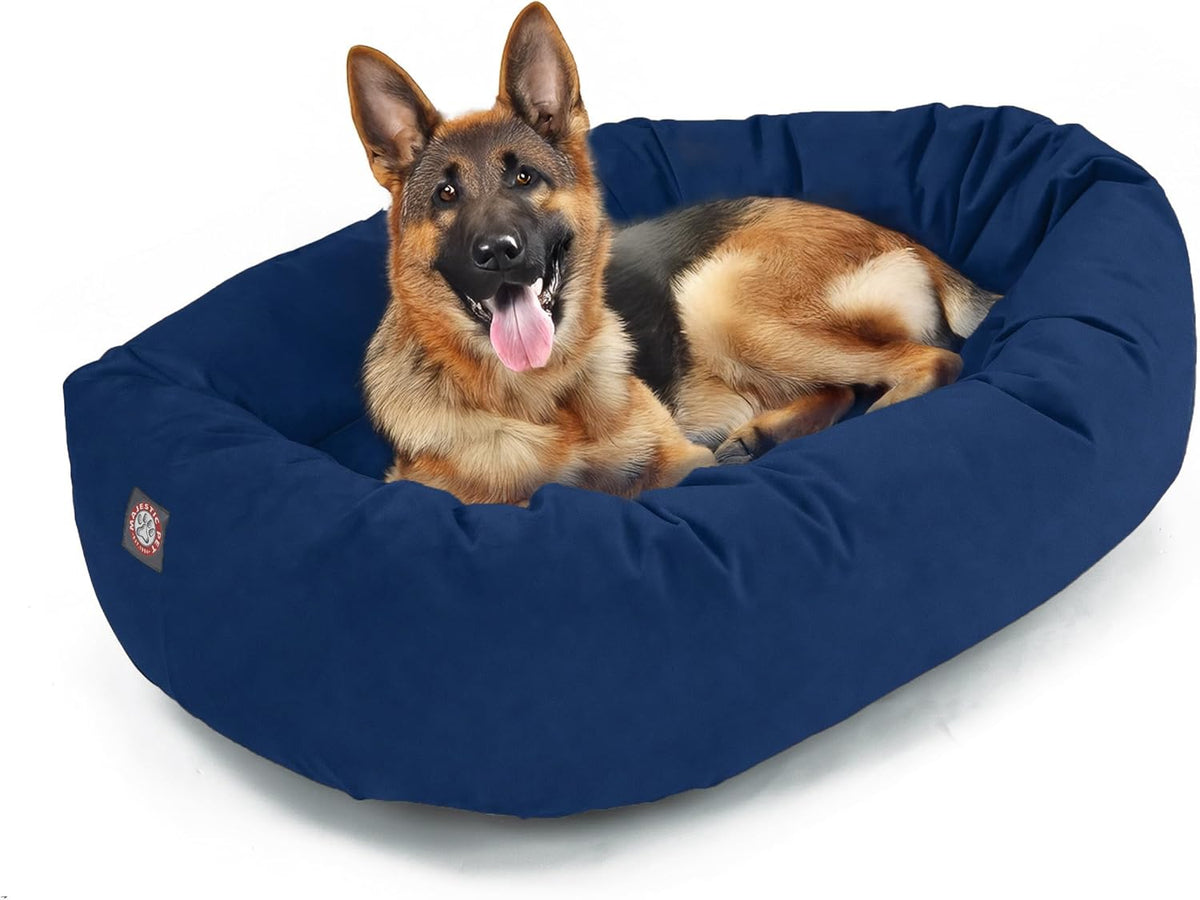 Majestic Pet 52 Inch Suede Shredded Memory Foam Mix Calming Extra Large Dog Bed Washable 52 x 35 x 11 (Inch) - Cozy Soft Round Dog Bed with Spine for Head Support - Pet Bed Navy
