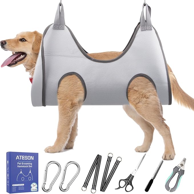 Pet Grooming Hammock Harness for Medium/Large Dogs Nail Trimming, Dog Sling for Cutting Nails, Dog Hanging Holder Hanger with Nail Clippers, Nail File, Scissors