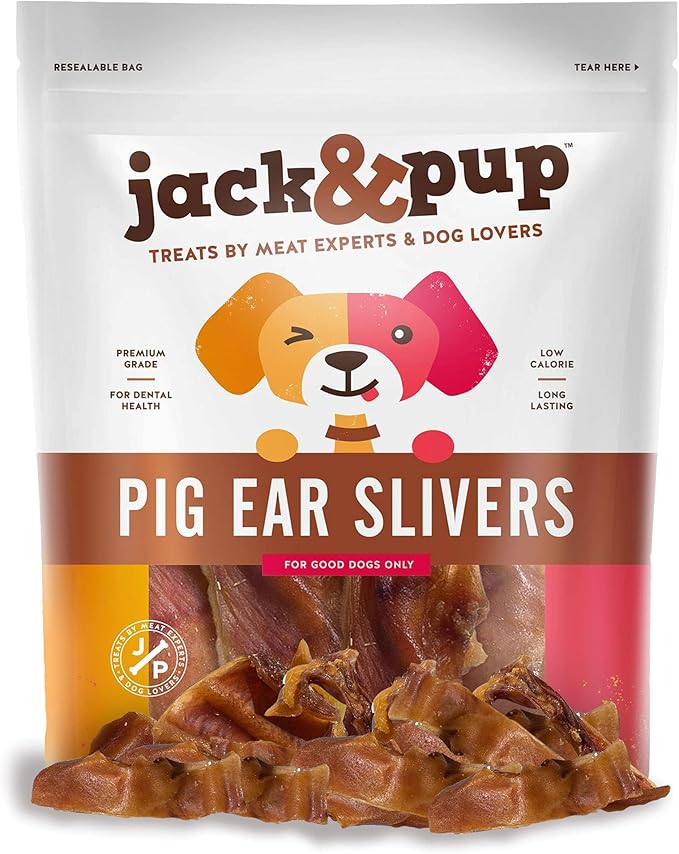 Jack & Pup Pig Ears Slivers (1lb) - Premium Natural Dog Chews, Pork Pig Ears, Healthy Dog Treats, Odor Free, Excellent Rawhide Alternative