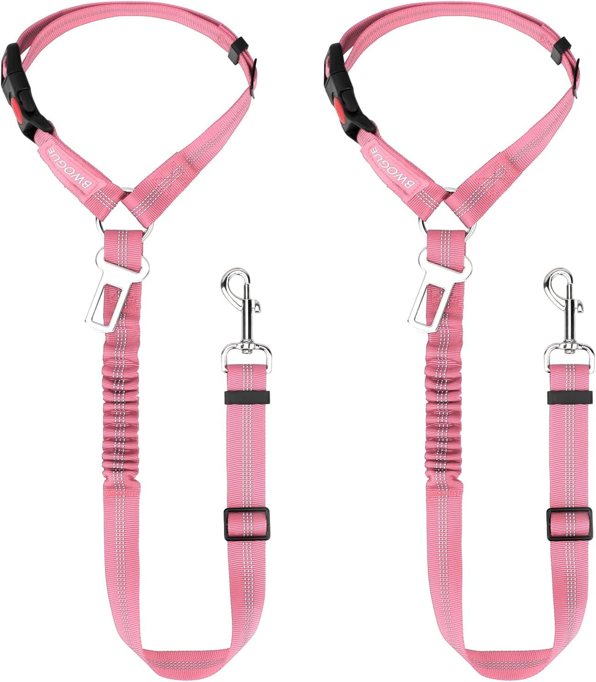 BWOGUE 2 Piece Dog Seat Belt for Car with Elastic Bungee Buffer Safety Seatbelt Car Headrest Restraint Wear Adjustable Metal Buckle Harness in Vehicle Travel for Pet