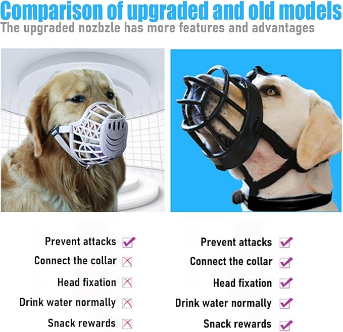 Dog Muzzle Breathable Basket Muzzles for Large and X-Large Dogs, Stop Biting, Barking and Chewing, Best for Aggressive Dogs Black Brown (Black Rubber, L)