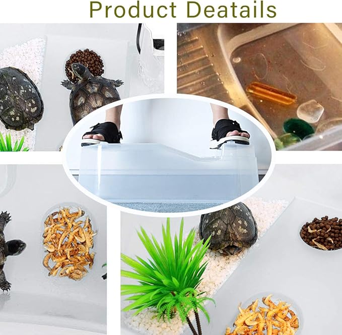PINVNBY Plastic Turtle Tank Reptile Habitat Pet Terrariums Turtles Tank Aquarium Terrapin Topper Basking with Platform Plants,Durable,Safe, Non-Toxic(White)