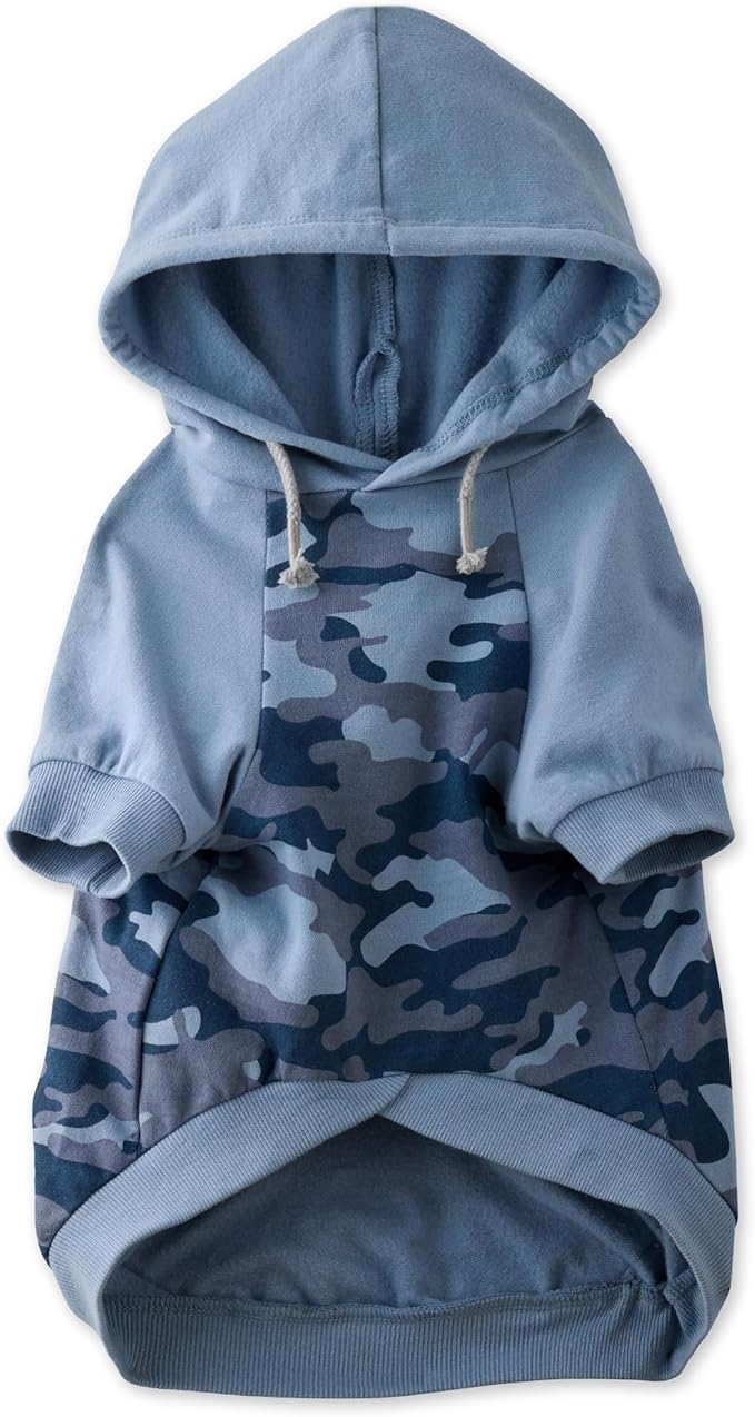 Rocky – The Orginal Lightweight Hooded TEE 100% Organic Cotton Dog Hoodie Pet Coat Sweater for Small, Medium, Large Dogs, Navy Half Camo, X-Small