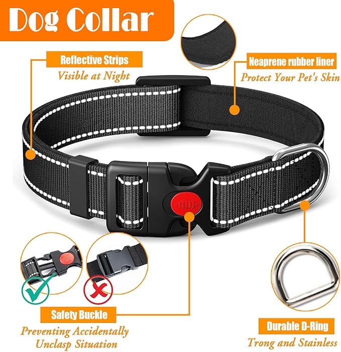 No Pull Dog Harness, Collar & Leash Set | Includes Dog Seat Belt, Collapsible Bowls & Poop Bag Dispenser. Ideal for Training, Walking, Hiking. Fits Small to Large Dogs(Black-M)