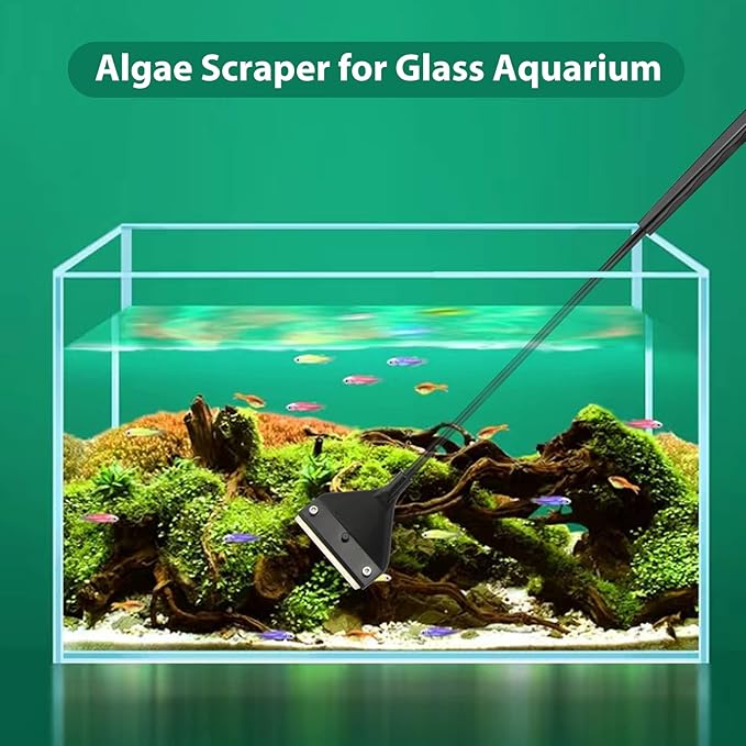 Algae Scraper for Glass Aquarium, Long Handle Fish Tank Algae Scraper with 10 Blades, Essential Aquarium Cleaning Tool.