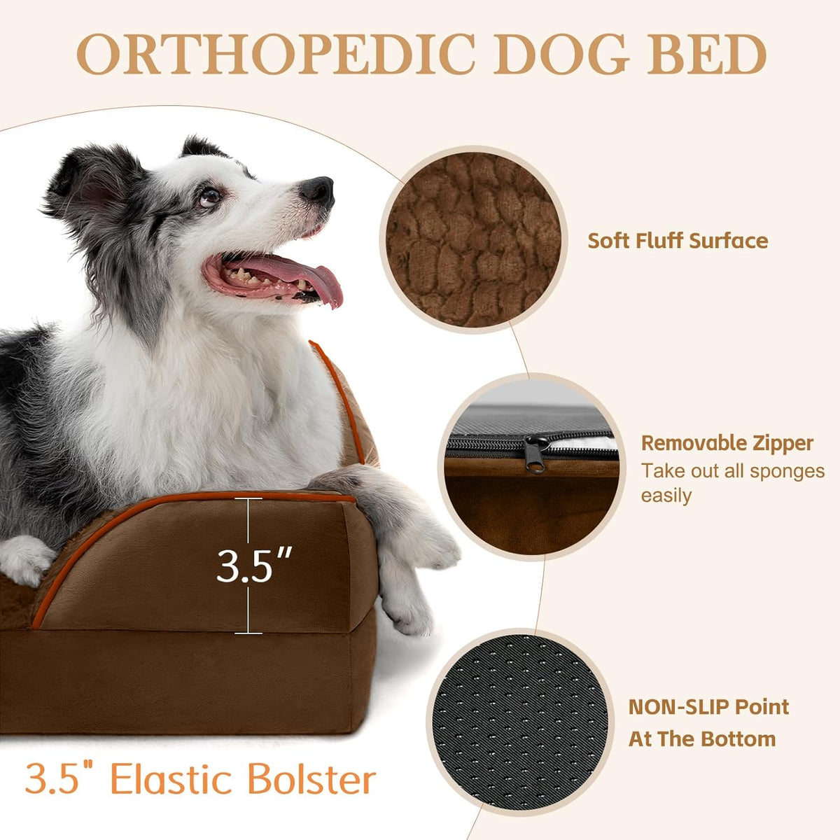 Comfort Expression Small Dog Beds Waterproof Cat Beds Orthopedic Foam Sofa Beds for Small Dogs Comfy Pet Bed with Washable Removable Cover & Non-Slip Bottom(XX-Small,Chocolate Brown)