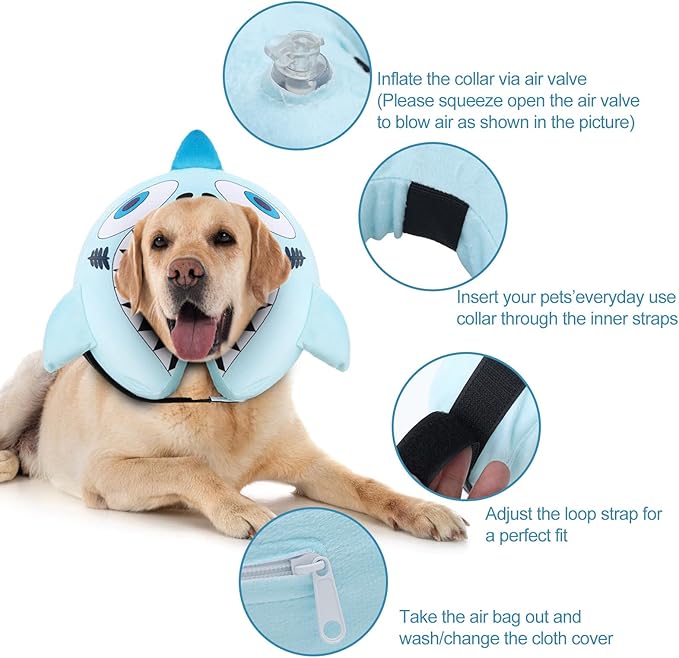 CuteBone Inflatable Dog Donut Collar with Removable Soft Fleece Covers for Small/Medium/Large Dogs and Cats After Surgery GWB12M