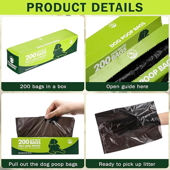 Harloon 6000 Counts Dog Poop Waste Bags 30 Rolls Extra Thick Strong Leak PET Proof Bags Disposable Bulk Universal Doggy Roll Waste Box for Puppy Outdoor Walking Travel(Black,13 x 9 Inches)