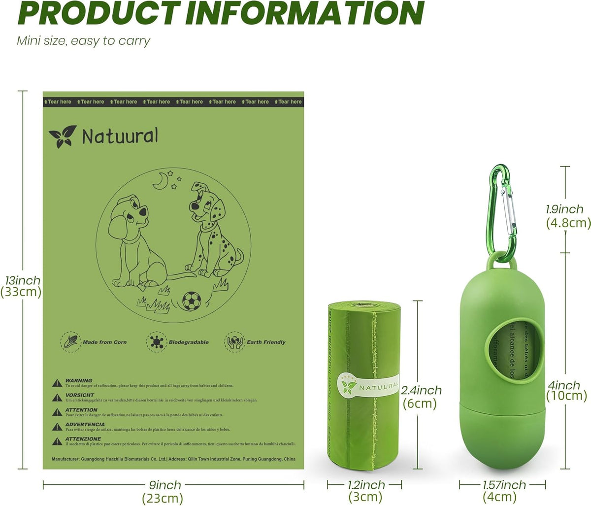 Poop Bags for Dogs-1050 Counts, 70 Rolls With a Free Dispensers, Doggie Poop Bags Made of Cornstarch, Extra Thick and 100% Leak Proof (Green)