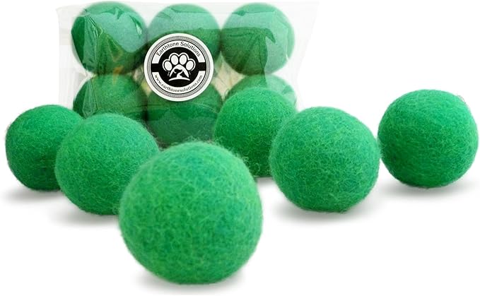 Wool Cat Toys - Felt Cat Toy Balls for Small Pet Fetch and Play - Eco Friendly Quiet Wool Ball Cat Toy for Cats and Kittens - Choose Your Colors (Green)