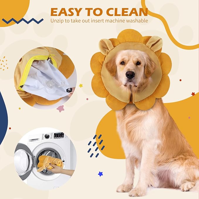 IEUUMLER Inflatable Recovery Dog Collar, Protective Donut Cone, Adjustable Soft Collar for Dog and Cat After Surgery Prevent from Biting & Scratching EU002 - Brown Lion L