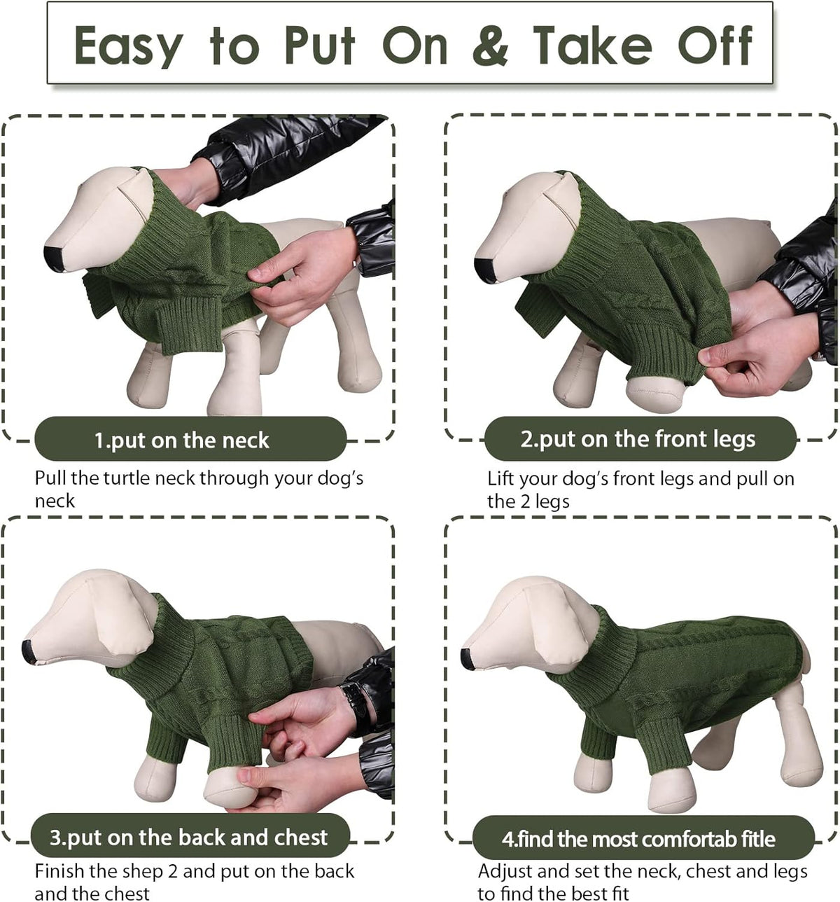 Queenmore Dog Sweater for Large Size Pet,Pitbull Dog Sweater,XXL Doggy Sweater for Labrador Retriever,Cold Weather Warm Knitted Pet Sweatershirt for Boy Girl Dogs (Army Green,2XL)