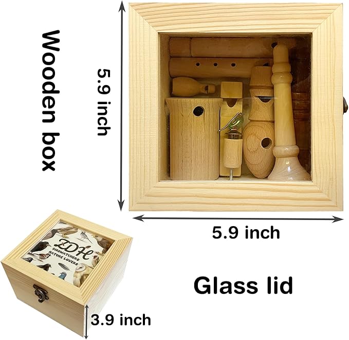 ZDH 9-Piece Wooden Bird Call Set – Handcrafted Bird-Call in Acrylic Wooden Box for Birdwatchers, Nature Lovers, Outdoor Exploration & Education All